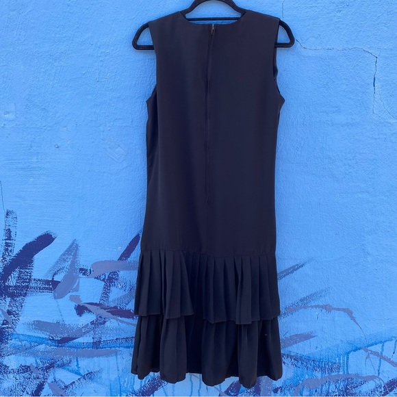 Vintage black sleeveless satin dress, retro flapper style, size M/L - Picture 3 of 11